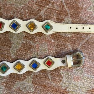 Vintage white Belt with Multicolor Gem Accents
